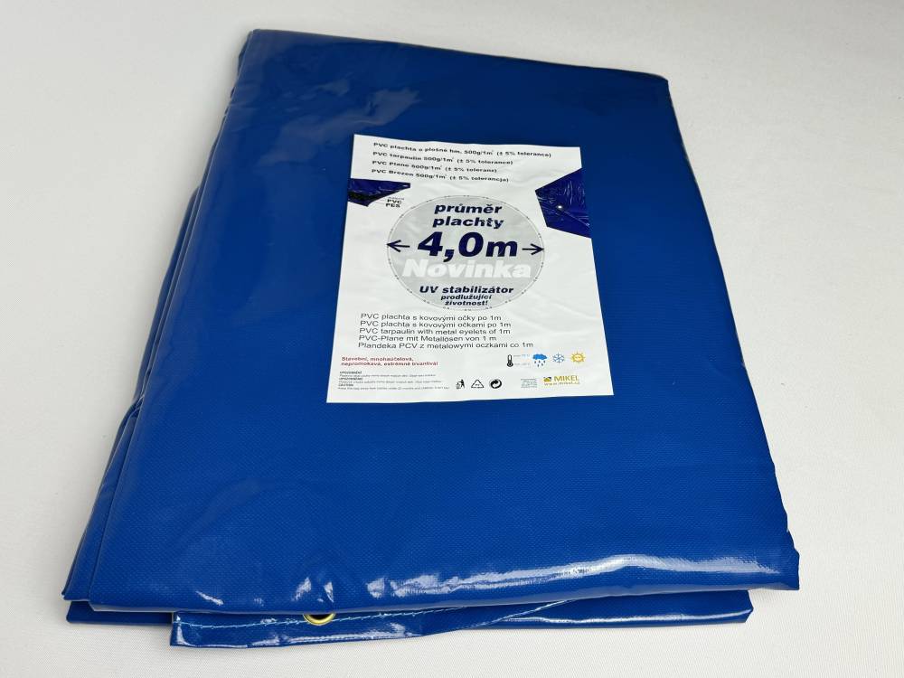 Kruhová plachta s oky, materiál PVC 500g/m2, barva modrá